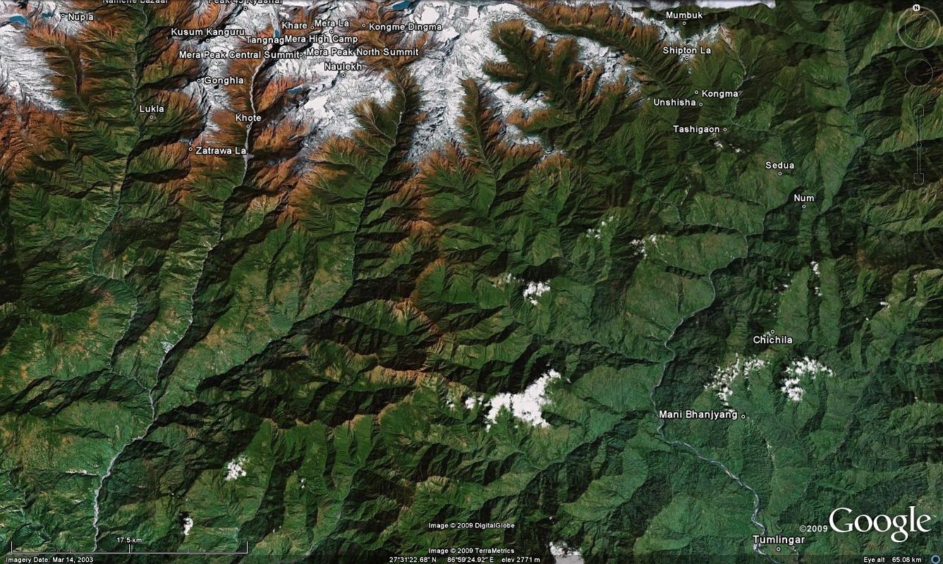 0 1 Google Earth Image Of Makalu Trek From Tumlingtar To Mumbuk